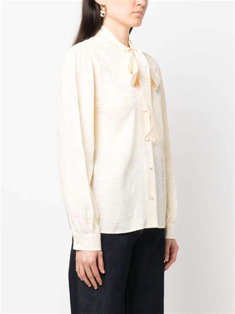 bow-embellished silk shirt by gucci|Gucci Squared Interlocking G silk shirt.